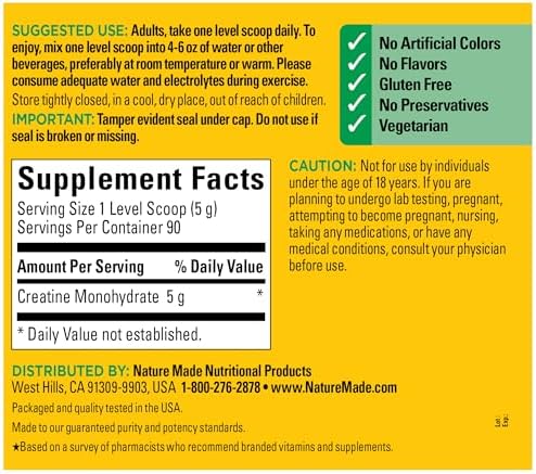 Nature Made gluten free creatine monohydrate 450 gram container closeup