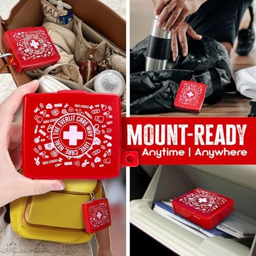 EVERLIT CARE portable wound care kit clipped to a travel backpack.