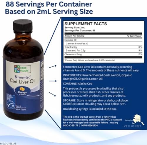 Green Pasture cod liver oil nutrition label details