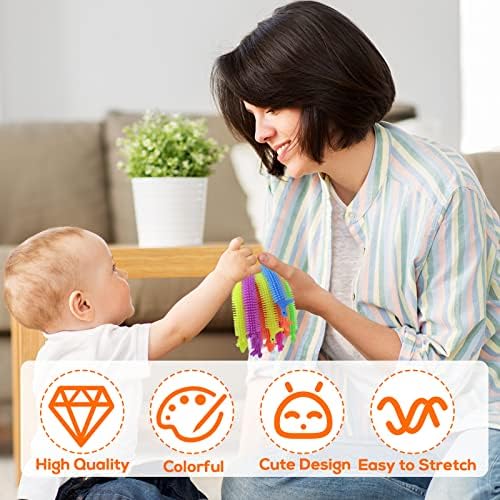 Assortment of six bright colors of stretchy string toys
