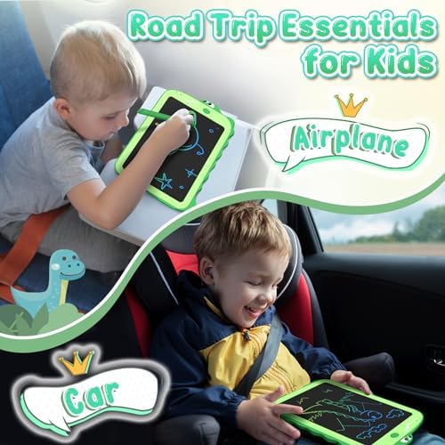 Dinosaur design LCD tablet screen showing colourful writing