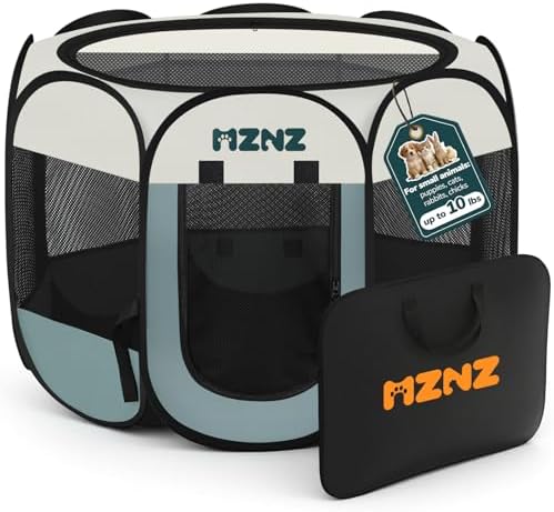 Dog Cat Playpen, Portable Small Animal Playpen Crate Indoor for Dogs Cats Rabbits, Foldable Guinea Pigs Bunny Cage Enclosure for Outdoor, Pop Up Dogs Cats Tent Kennel with Carrying Case, Grey - Image 2
