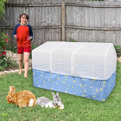 Rabbit Cage, 48" x 24" Large Pet Playpen Enclosure for Small Animal- Guinea Pig, Hamster, Bunny, Puppy, PVC Frame Chicken Coop with Waterproof Tarp & Mesh Cover Indoor Outdoor - Image 8