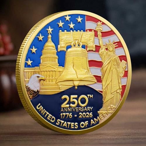 Touzanious 1776 to 2026 patriotic collectible coin close up of high relief artwork