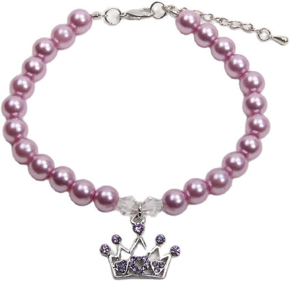 Dog Cat Pearls Necklace Collar with Rhinestones Crown Charm Pendant Pet Puppy Jewelry (S, Pink) - Image 10