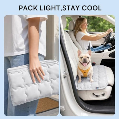 LINENLUX lightweight dog cooling mat rolled up for travel convenience