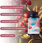 LIVS Relax Plus Gummies open container showing red berry flavored gummies
