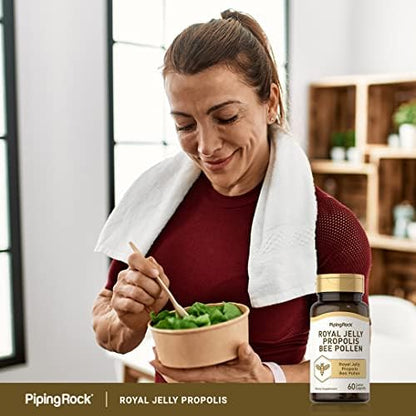 Piping Rock bee pollen 60 caplets packaging showing clear usage instructions and warnings