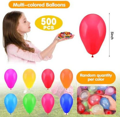 Assorted vibrant colored small water balloons inflated with water inside a storage bucket.