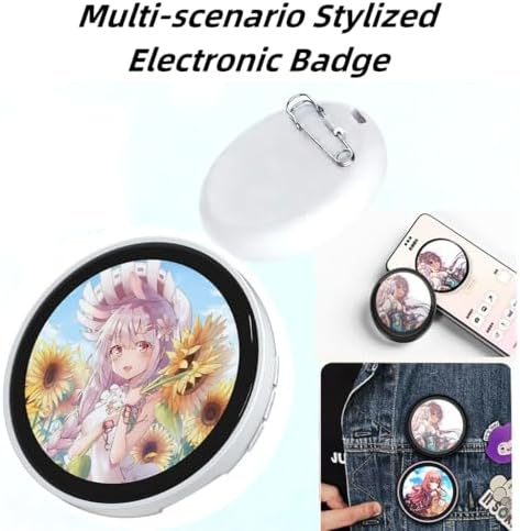 Rear view of the digital anime badge detailing the built-in traditional steel pin backing mechanism.