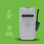 Litter Genie cat waste disposal unit open lid revealing refill compartment