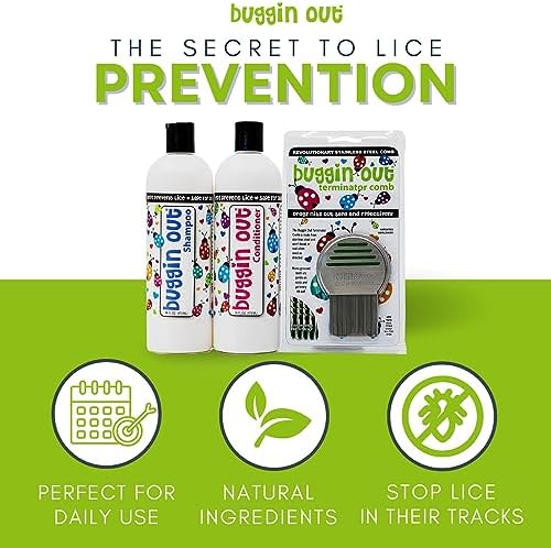 Buggin Out sulfate free shampoo bottle next to hair care accessories