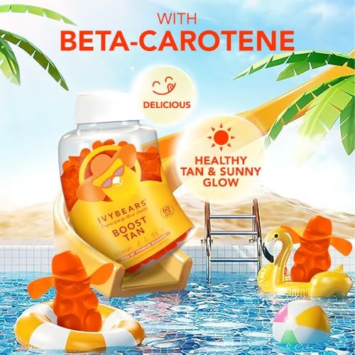 Authentic USA imported skincare vitamins poured out demonstrating the orange gummy bear shape.