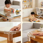 Close up of PlusOxsteel transparent corner protector on furniture