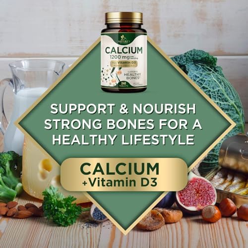Side profile of Nature's Nutrition 240 count bone health supplement