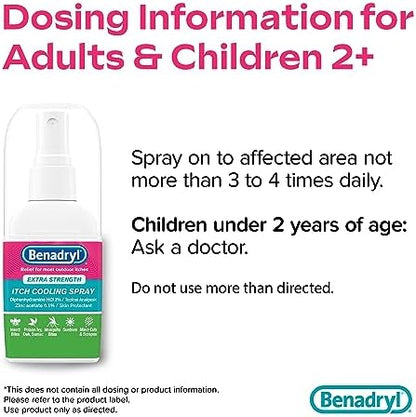 Benadryl Extra Strength cooling spray for poison ivy and skin rash treatment.
