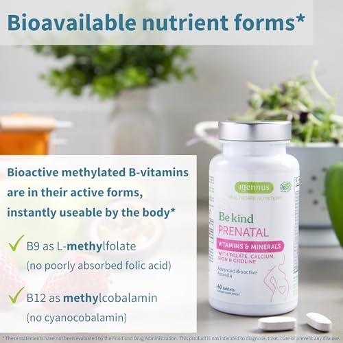 Top view of Igennus prenatal multivitamin bottle and branding