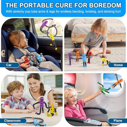 Toddler playing with non toxic imported stress relief robot fidget toys in a car