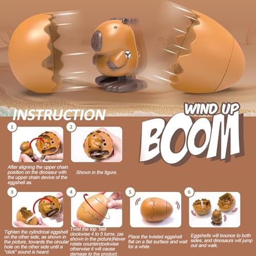 Generic Wind-Up Surprise Eggs Dinosaur showing the green animal hatching figure walking on a floor
