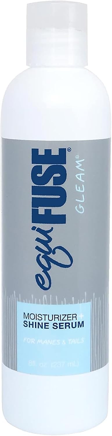 EquiFUSE Gleam Moisturizer and Shine Serum 8 Ounce front view bottle for premium horse grooming.