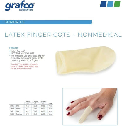 Top view of the medical and industrial grade powder free disposable finger cots inside the box.