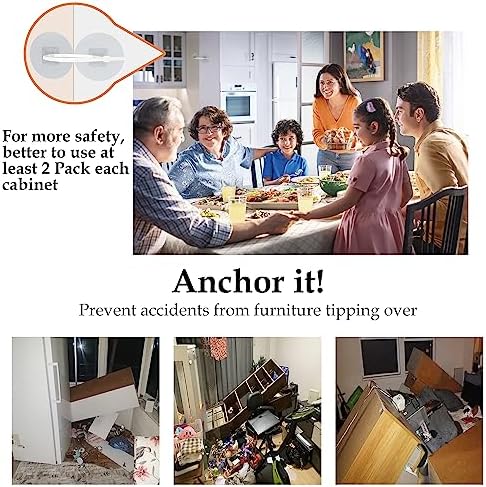 Heavy duty no drill baby proofing strap stabilizing a living room television cabinet