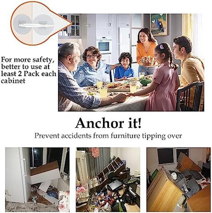 Heavy duty no drill baby proofing strap stabilizing a living room television cabinet