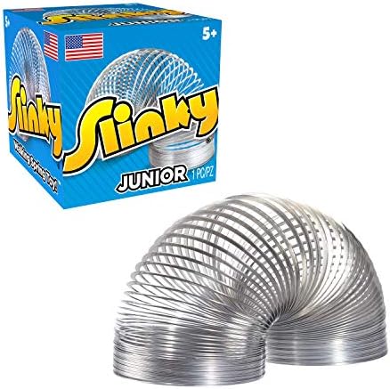 Five individually boxed miniature metal spring toys arranged together for party favors.