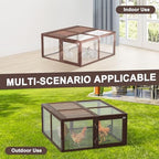 Portable Chicken Coop Run, Rabbit Hutch with Top & Side Opening Doors, Folding Wooden Rabbit Cage for Guinea Pigs, Bunny, Rabbit, Hedgehog, Small Animal Outdoor (Brown) - Image 6