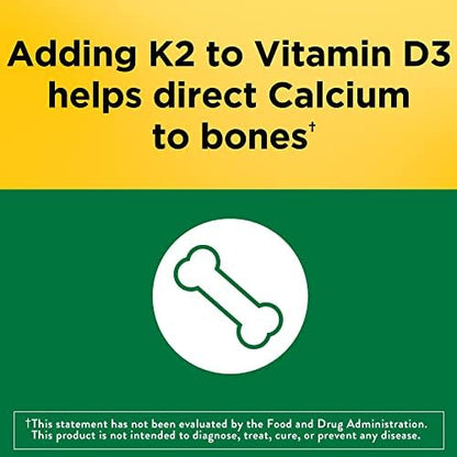 Thirty count bottle of imported Nature Made Vitamin D3 K2 immune support softgels