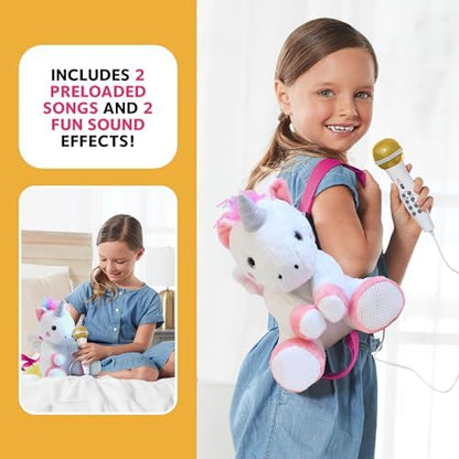 Singing Machine kids musical toy showing the interactive buttons for preloaded songs and voice recording.