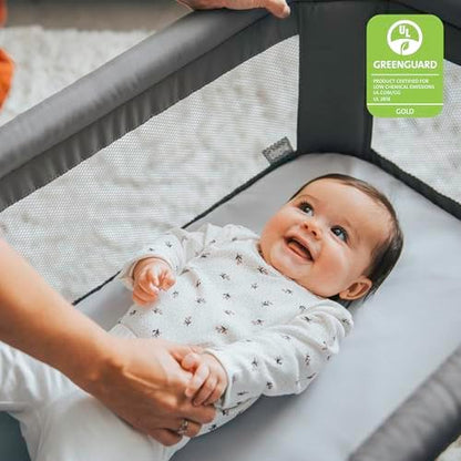 Chicco lightweight travel bassinet showcasing the breathable mesh side panels for newborn safety.