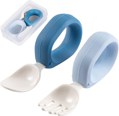 Hiwood baby self feeding training spoon and fork set front view