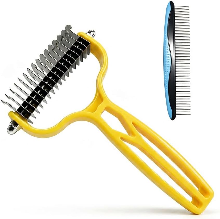 Double Sided Dematting Comb for Cats & Dogs, Undercoat Rake, Safe Deshedding Grooming Tool, Gentle Matt Remover Detangler for Long Thick Haired Pets, Ergonomic Pet Grooming Brush (Black) - Image 14