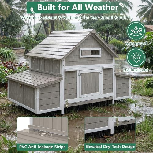 Large Chicken Coop for 4 - 6 Chickens with 6 Nesting Boxes, Wooden Outdoor Hen House with Pull-Out Tray, Backyard Chicken Coop with Weatherproof Openable Roof, 3 Perches, Expandable Run(61"L x 33.5"W) - Image 6