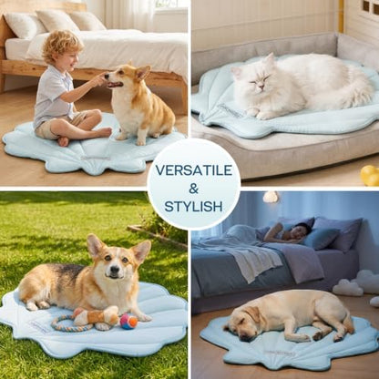 Vagascape cooling mat placed inside a premium dog crate for summer use