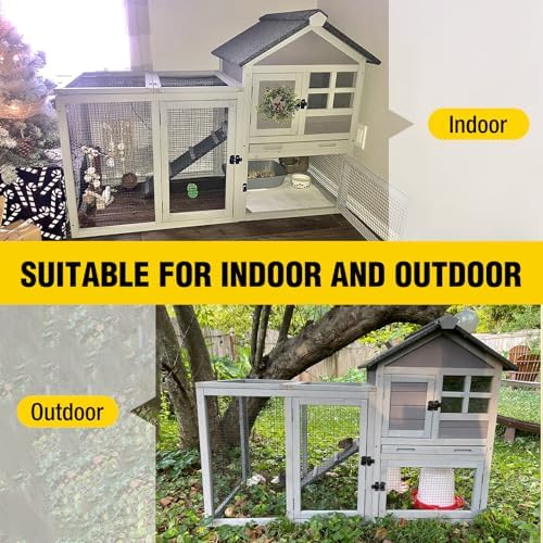 Aivituvin Rabbit Hutch Indoor Bunny Cage Outdoor with Run Chicken Coop Guinea Pig House with Waterproof Asphalt Roof,No Leakage Pull Out Tray (103.2" L x 25.2" W x 36.2" H, Grey-2 Sets) - Image 5