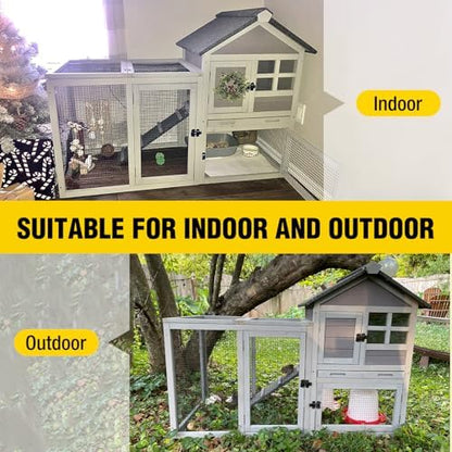 Aivituvin Rabbit Hutch Indoor Bunny Cage Outdoor with Run Chicken Coop Guinea Pig House with Waterproof Asphalt Roof,No Leakage Pull Out Tray (103.2" L x 25.2" W x 36.2" H, Grey-2 Sets) - Image 5