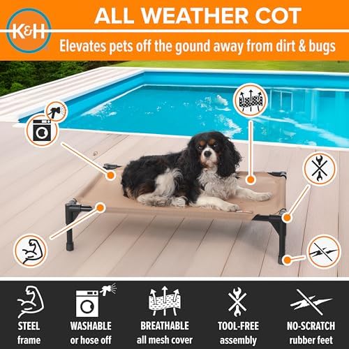 K&H Outdoor Elevated Dog Bed - Cooling Raised Dog Bed for Small & Medium Pets, Breathable Mesh Hammock Design, Indoor/Outdoor Washable Cover, Portable Metal Frame, Tan, Medium 32x25in - Image 4