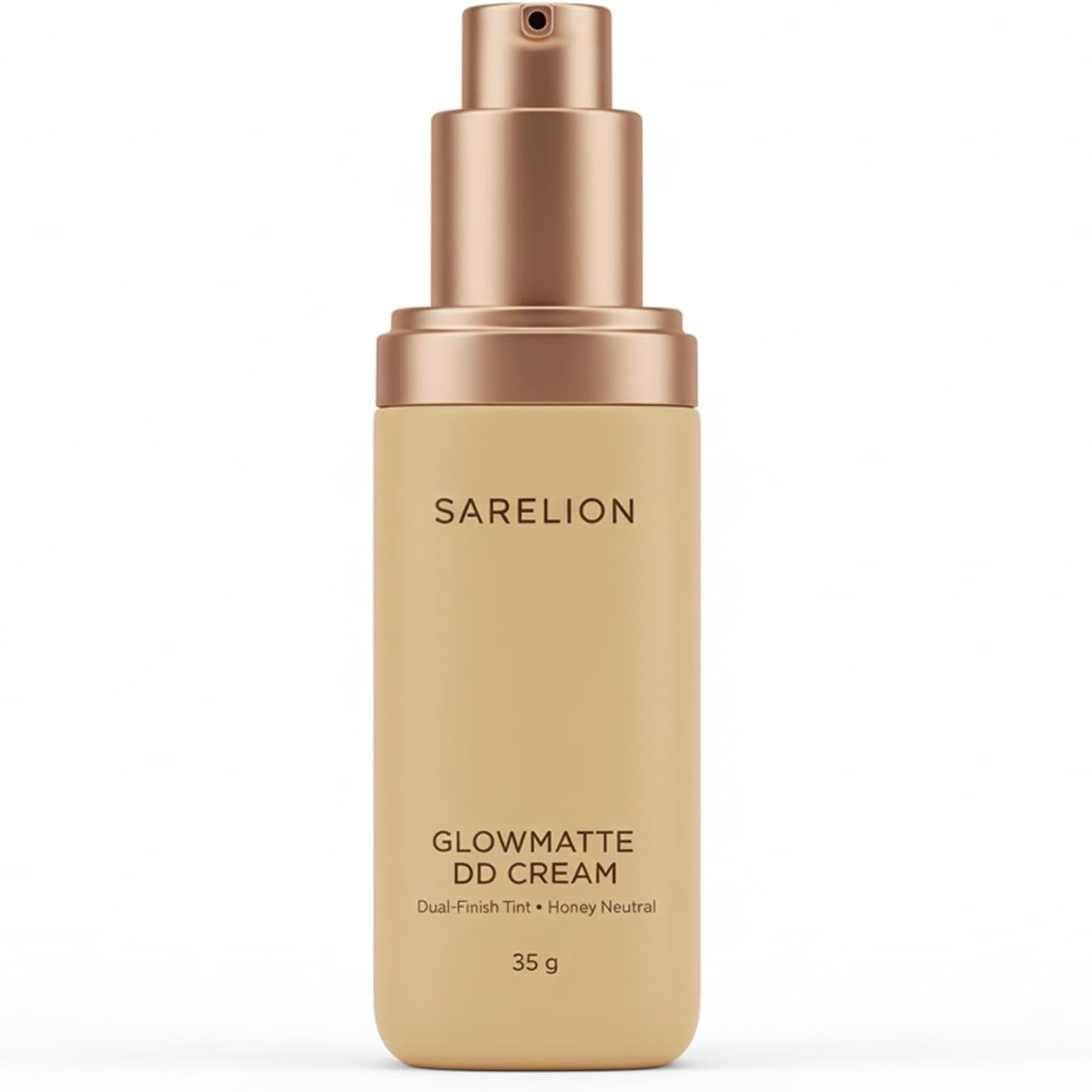 SARELION GlowMatte DD Cream front view of the 35g tube demonstrating a premium matte finish skin tint packaging.