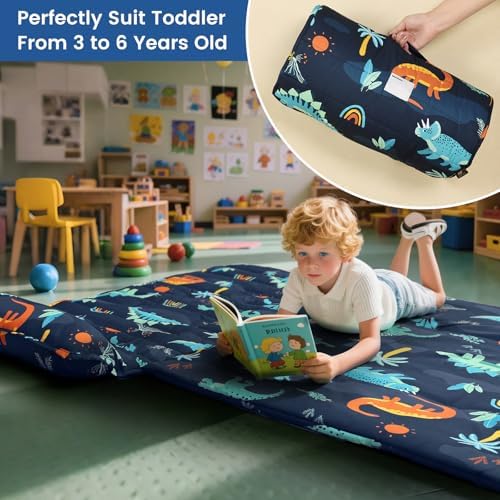 Back view of the lightweight daycare cot mat displaying the durable stitching and fastening straps.