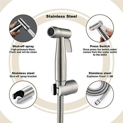 Flexible hose and wall mount components of the bidet set.