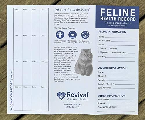 Close up view of the smudge proof paper layout on Revival Animal Health feline immunization passport