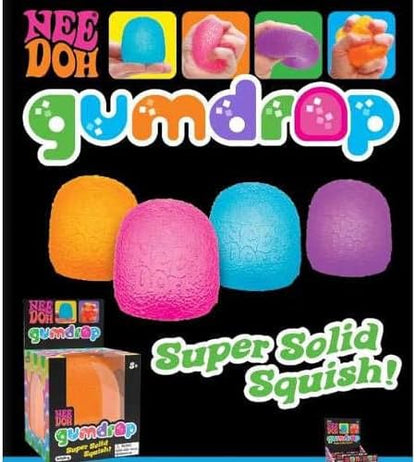 Schylling NeeDoh Gumdrop three pack packaging highlighting the imported USA sensory stress balls