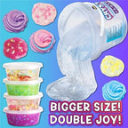 Fun Kidz jumbo crystal clear slime being stretched by hand to show elasticity