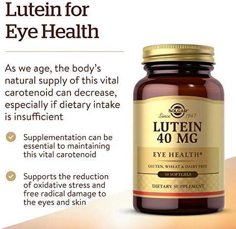 Solgar Lutein dietary supplement amber glass bottle side angle