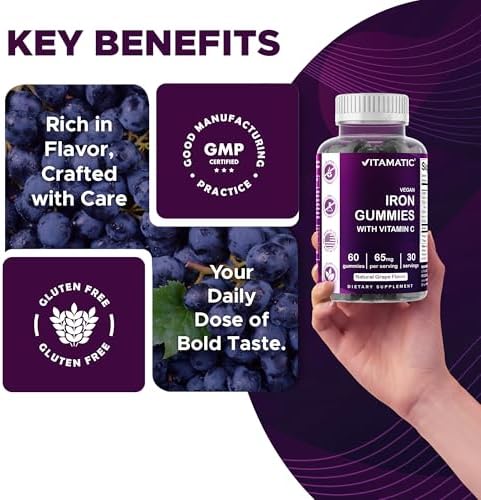 Vitamatic iron sixty count gluten free gummies dietary supplement packaging