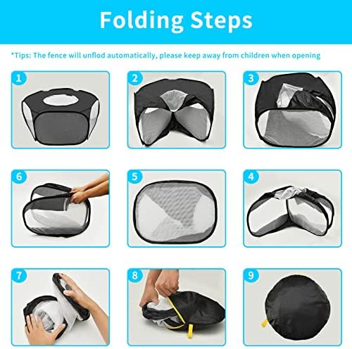 Guinea Pig Playpen, Waterproof Small Animals Playpen with Anti Escape Cover Portable Cat Playpen Breathable Indoor/Outdoor Yard Exercise Cage Tent for Hamster Puppy Chinchillas Rabbits(Black) - Image 8