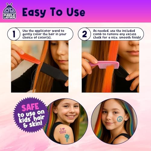 Non toxic temporary hair chalk pen application using the protective gloves and applicator tool