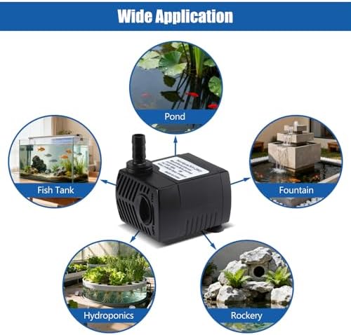 Novique compact fish tank water pump with the complete power cord assembly.